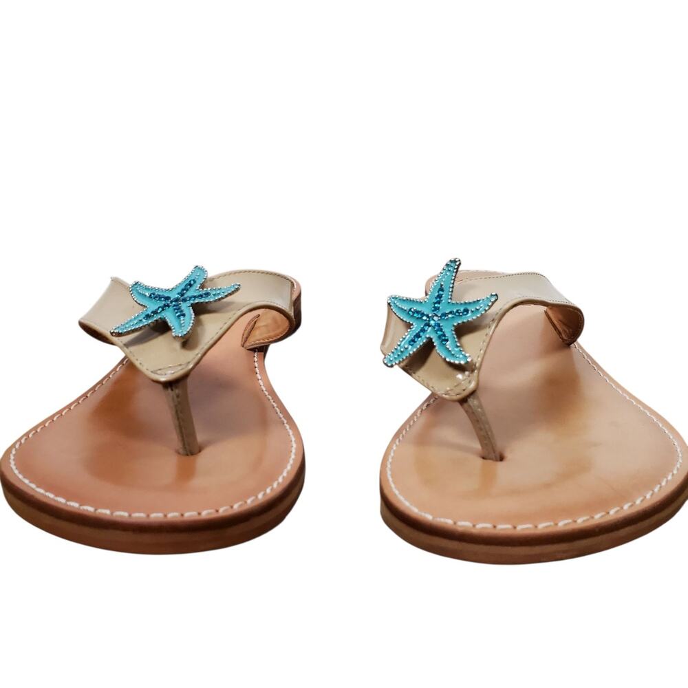 Juno Shoe Girl Maya Jeweled Starfish Thong Sandals EU 38 US 8 Leather Tan Shoe - Picture 3 of 11